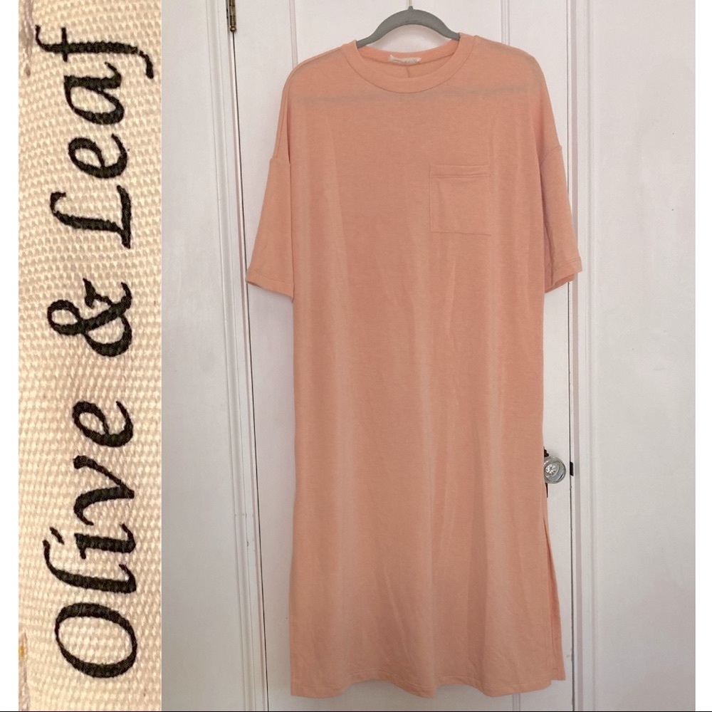 Olive & Leaf Midi T-Shirt Dress Peach Blush Lounge Comfy Beach